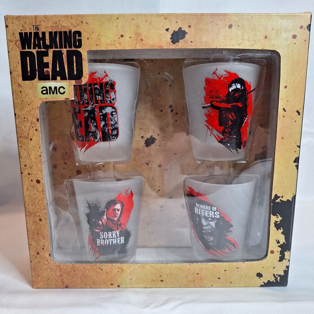 AMC The Walking Dead 2014 SHOT GLASSES (SET of 4) NEW in Box!